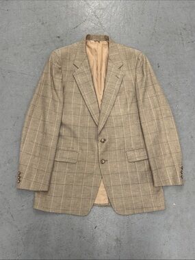 Vintage Givenchy Tan Windowpane Sport Coat Size 40R/M - Made In USA